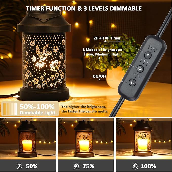 Candle Warmer Lamp with Timer - Electric Candle Wax Melt Warmer with Dimmer for Scented Wax Jar Candles Home Decor Bedside