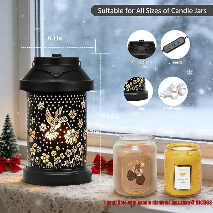 Candle Warmer Lamp with Timer - Electric Candle Wax Melt Warmer with Dimmer for Scented Wax Jar Candles Home Decor Bedside