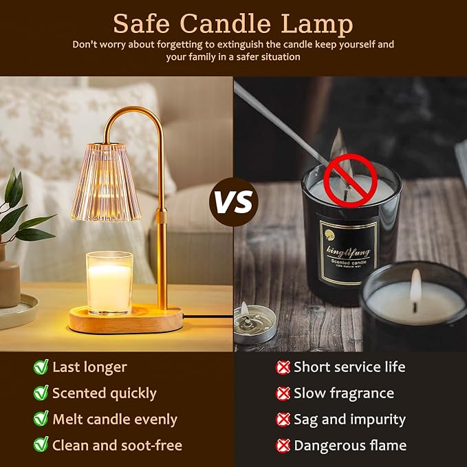 Candle Warmer Lamp with Timer - Electric Candles Wax Warmers Glass Lamps for Jar Candles Burner Adjustable Height and