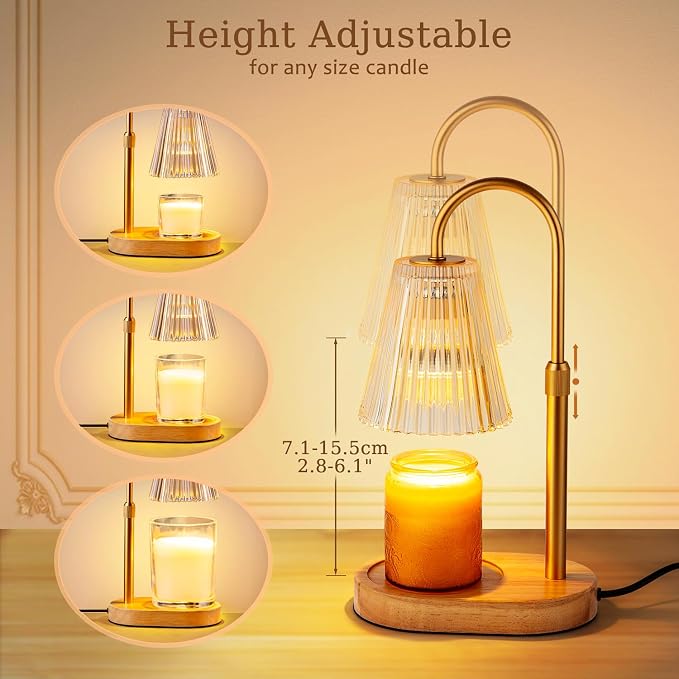 Candle Warmer Lamp with Timer - Electric Candles Wax Warmers Glass Lamps for Jar Candles Burner Adjustable Height and