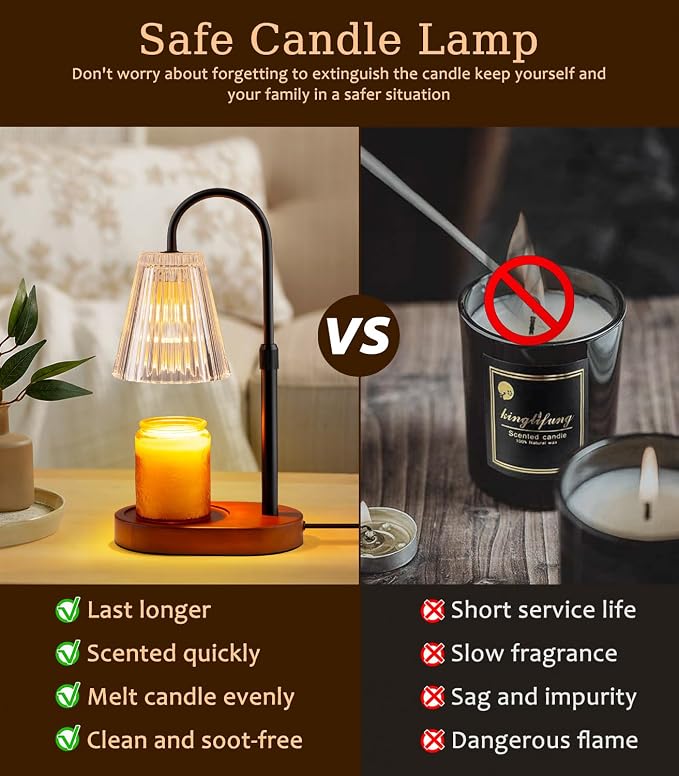 Candle Warmer Lamp with Timer - Electric Candles Wax Warmers Glass Lamps For Jar Candles Burner Adjustable Height and