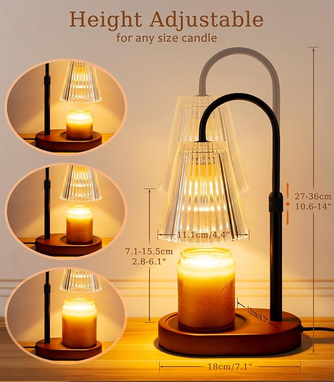 Candle Warmer Lamp with Timer - Electric Candles Wax Warmers Glass Lamps For Jar Candles Burner Adjustable Height and