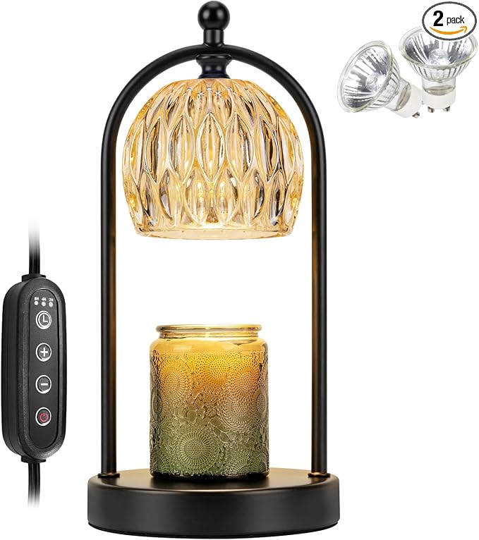 Candle Warmer Lamp With Timer, Electric Glass Light for Bedroom, Dimmable Wax Melts for Jars, Beside Lamp Gifts for Women