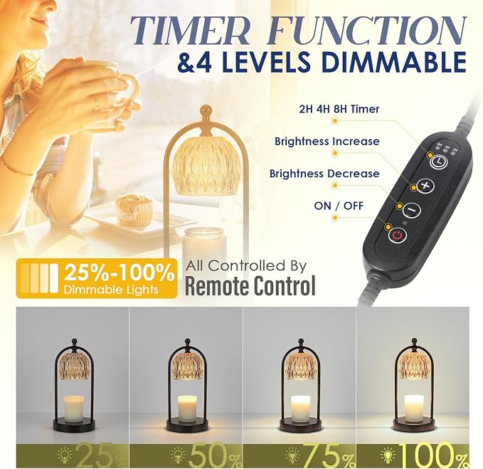 Candle Warmer Lamp With Timer, Electric Glass Light for Bedroom, Dimmable Wax Melts for Jars, Beside Lamp Gifts for Women