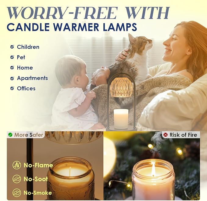 Candle Warmer Lamp With Timer, Electric Glass Light for Bedroom, Dimmable Wax Melts for Jars, Beside Lamp Gifts for Women