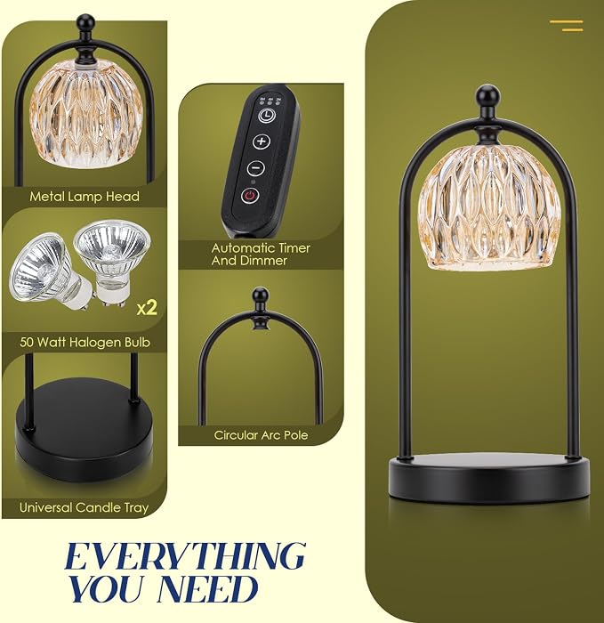 Candle Warmer Lamp With Timer, Electric Glass Light for Bedroom, Dimmable Wax Melts for Jars, Beside Lamp Gifts for Women