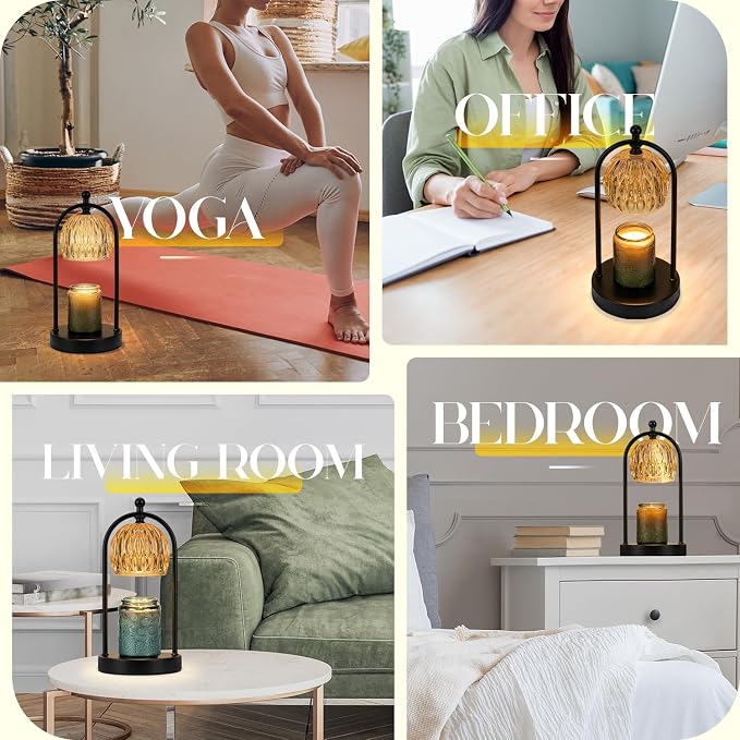 Candle Warmer Lamp With Timer, Electric Glass Light for Bedroom, Dimmable Wax Melts for Jars, Beside Lamp Gifts for Women
