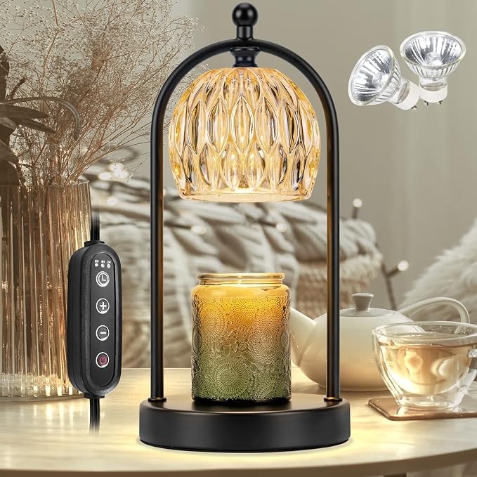 Candle Warmer Lamp With Timer, Electric Glass Light for Bedroom, Dimmable Wax Melts for Jars, Beside Lamp Gifts for Women