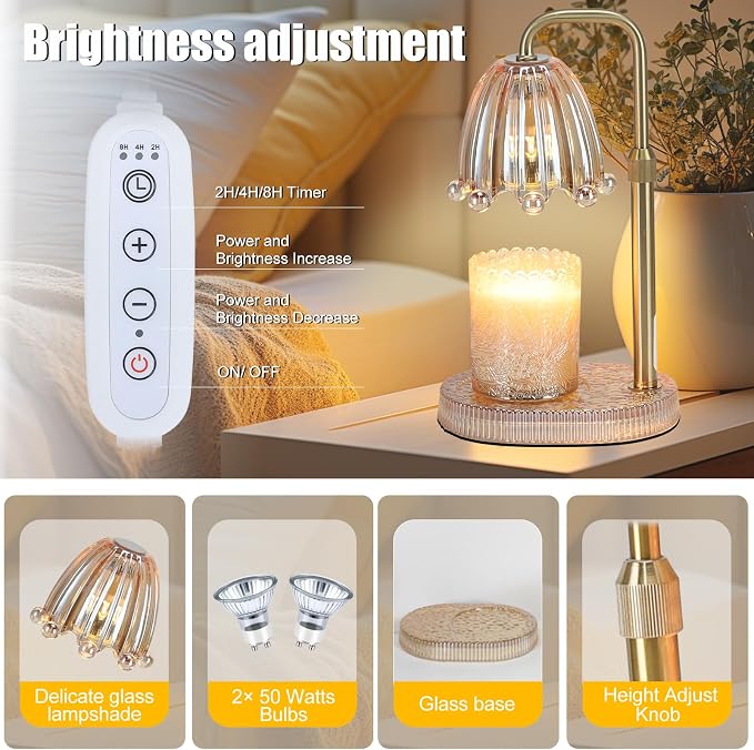 Candle Warmer Lamp with Timer - Electric Wax Melt Warmer with Adjustable Height and Dimmer for Scented Candle Wax, alternate