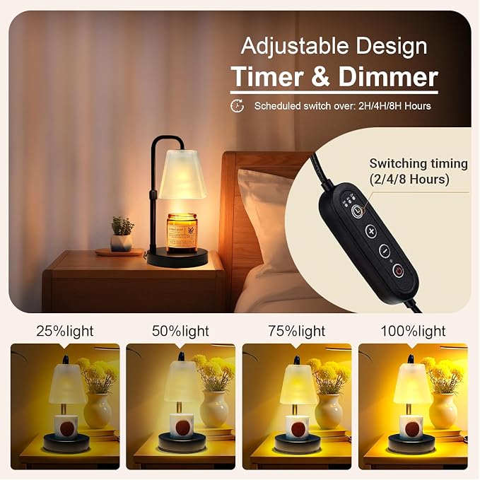 Candle Warmer Lamp with Timer Electric Wax Warmer for Scented Wax Melt Warmer Melter for Jar Candles Dimmable Adjustable