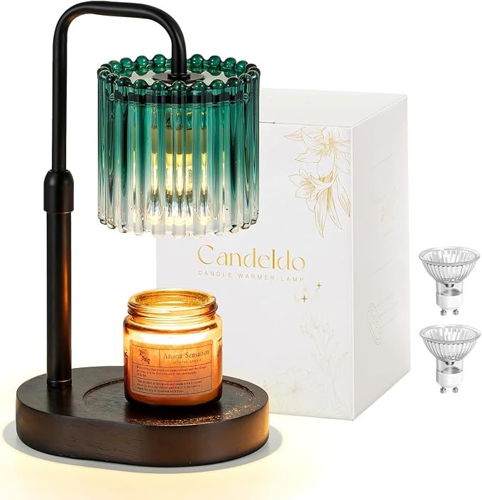 Candle Warmer Lamp with Timer: Emerald Green Candle Warming Lamp with 2 Bulbs Height Adjustable Wax Melt Dimmable Bedroom