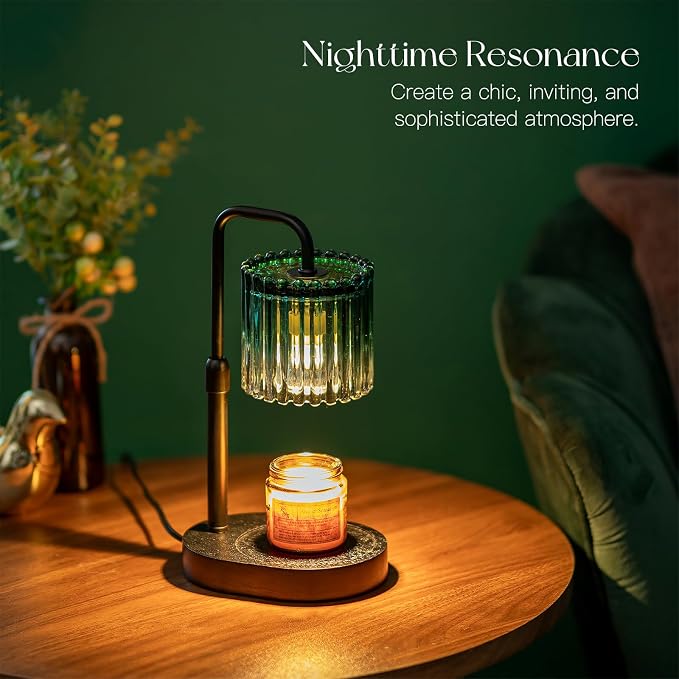 Candle Warmer Lamp with Timer: Emerald Green Candle Warming Lamp with 2 Bulbs Height Adjustable Wax Melt Dimmable Bedroom
