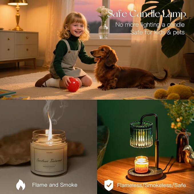 Candle Warmer Lamp with Timer: Emerald Green Candle Warming Lamp with 2 Bulbs Height Adjustable Wax Melt Dimmable Bedroom