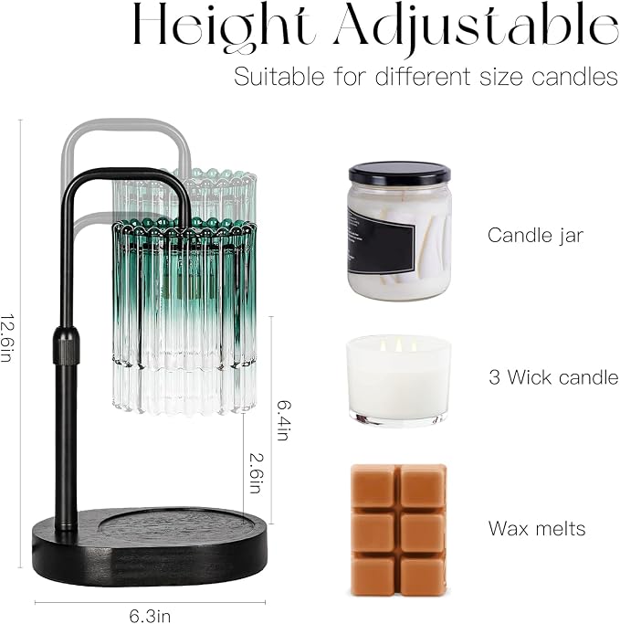 Candle Warmer Lamp with Timer: Emerald Green Candle Warming Lamp with 2 Bulbs Height Adjustable Wax Melt Dimmable Bedroom