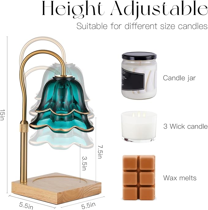 Candle Warmer Lamp with Timer: Flower Candle Warmer with 2 Bulbs Green Height Adjustable Candle Warming Lamps Home Bedroom