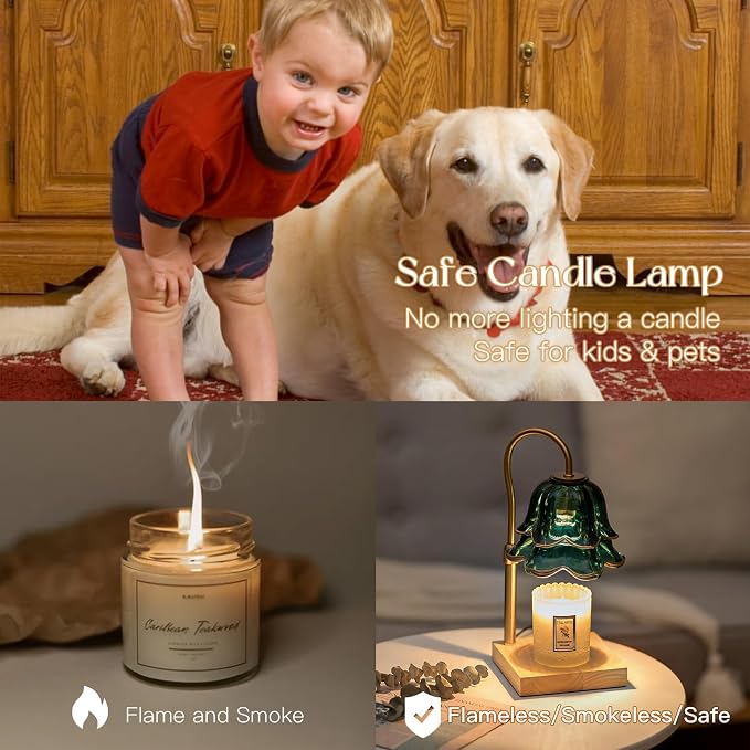Candle Warmer Lamp with Timer: Flower Candle Warmer with 2 Bulbs Green Height Adjustable Candle Warming Lamps Home Bedroom