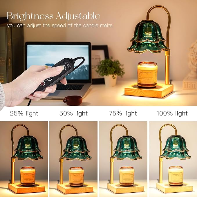 Candle Warmer Lamp with Timer: Flower Candle Warmer with 2 Bulbs Green Height Adjustable Candle Warming Lamps Home Bedroom