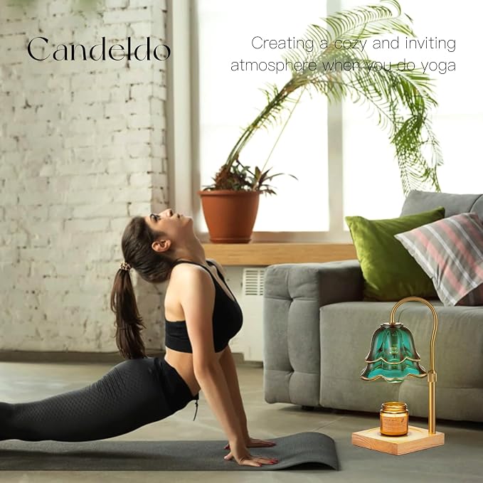 Candle Warmer Lamp with Timer: Flower Candle Warmer with 2 Bulbs Green Height Adjustable Candle Warming Lamps Home Bedroom
