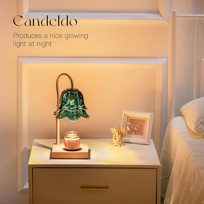 Candle Warmer Lamp with Timer: Flower Candle Warmer with 2 Bulbs Green Height Adjustable Candle Warming Lamps Home Bedroom
