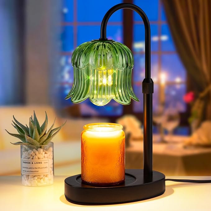 Candle Warmer Lamp with Timer, Flower Shape Candle Wax Warmer Lamp for Jar Tulip Candles Burner Dimmable Light No Flame