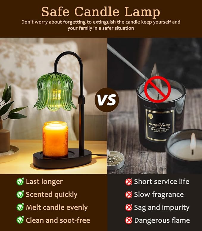 Candle Warmer Lamp with Timer, Flower Shape Candle Wax Warmer Lamp for Jar Tulip Candles Burner Dimmable Light No Flame