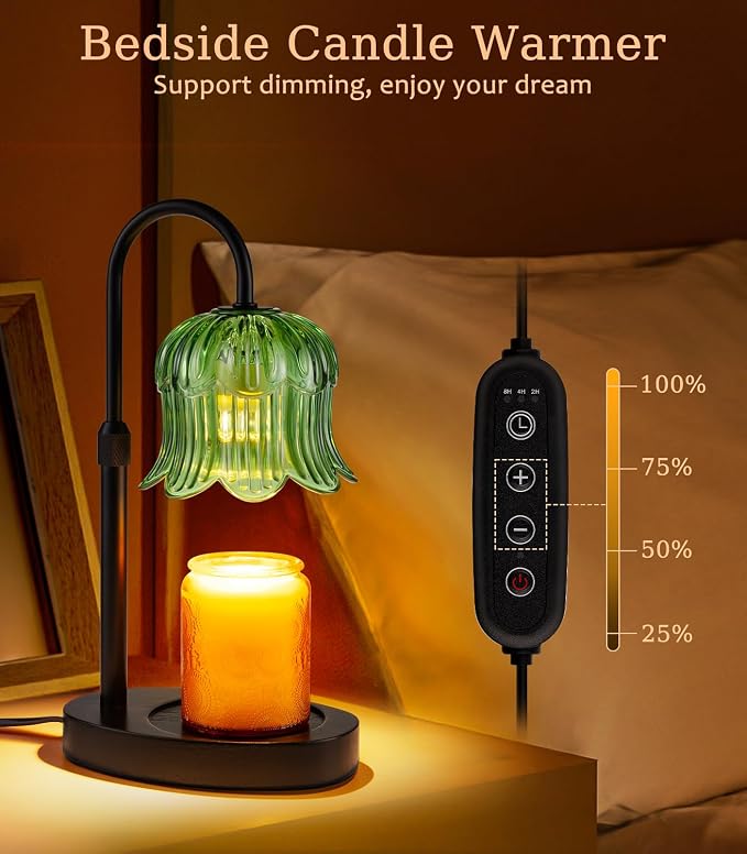 Candle Warmer Lamp with Timer, Flower Shape Candle Wax Warmer Lamp for Jar Tulip Candles Burner Dimmable Light No Flame