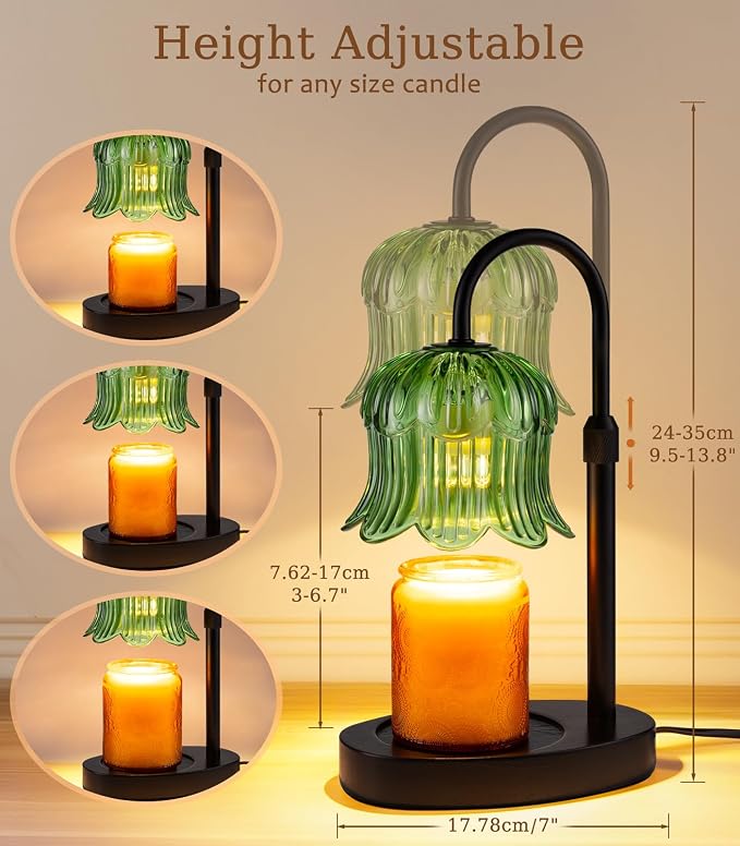 Candle Warmer Lamp with Timer, Flower Shape Candle Wax Warmer Lamp for Jar Tulip Candles Burner Dimmable Light No Flame