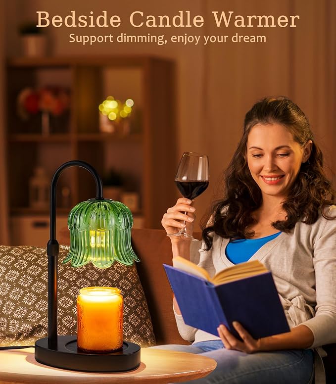 Candle Warmer Lamp with Timer, Flower Shape Candle Wax Warmer Lamp for Jar Tulip Candles Burner Dimmable Light No Flame