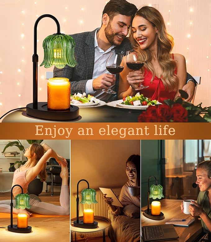 Candle Warmer Lamp with Timer, Flower Shape Candle Wax Warmer Lamp for Jar Tulip Candles Burner Dimmable Light No Flame