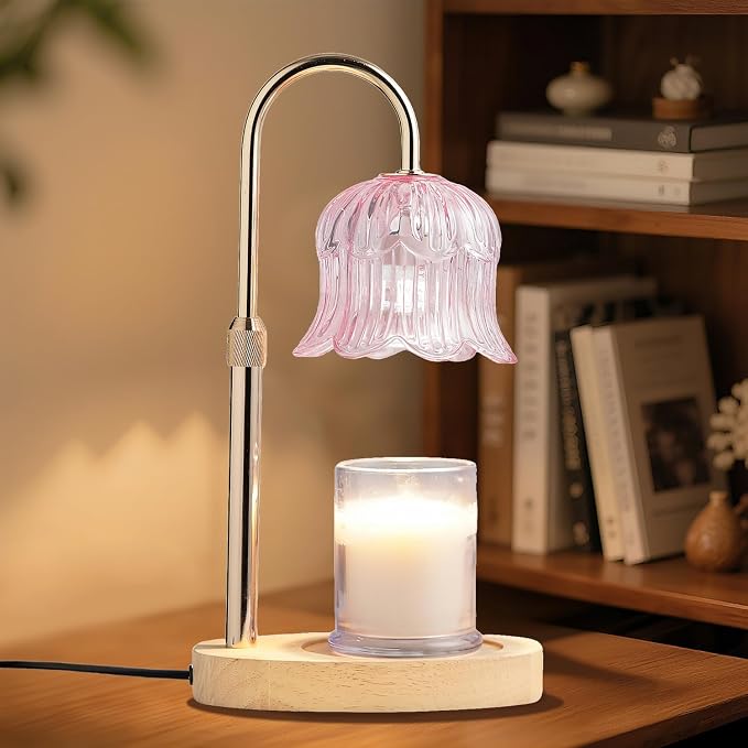 Candle Warmer Lamp with Timer: Flower Shape Wax Lamp Candles No Flame Home Decor Pink Candles Warming Lights, product image