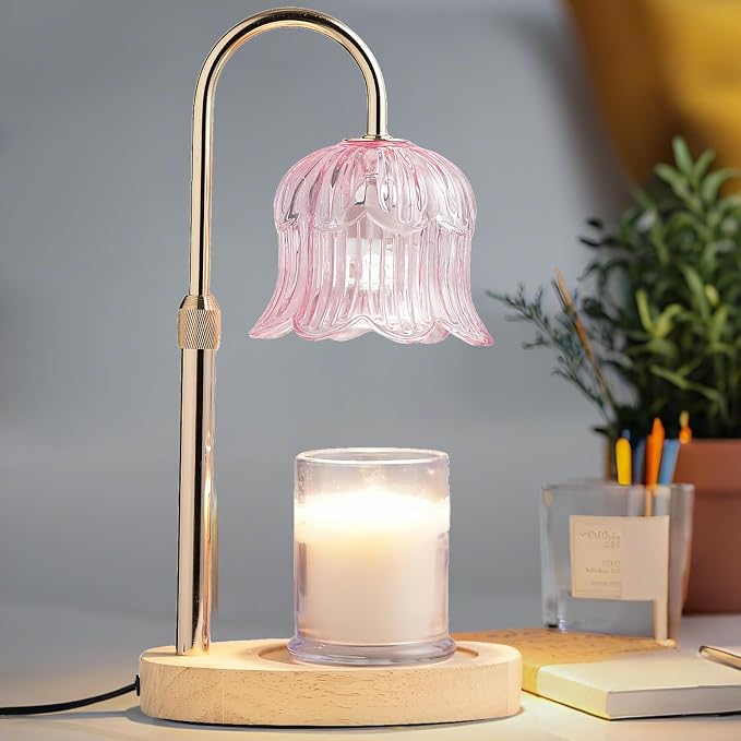 Candle Warmer Lamp with Timer: Flower Shape Wax Lamp Candles No Flame Home Decor Pink Candles Warming Lights, alternate
