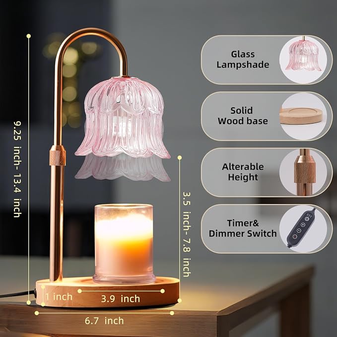 Candle Warmer Lamp with Timer: Flower Shape Wax Lamp Candles No Flame Home Decor Pink Candles Warming Lights, alternate