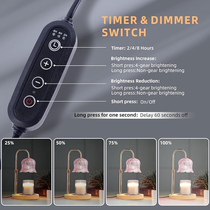 Candle Warmer Lamp with Timer: Flower Shape Wax Lamp Candles No Flame Home Decor Pink Candles Warming Lights, alternate