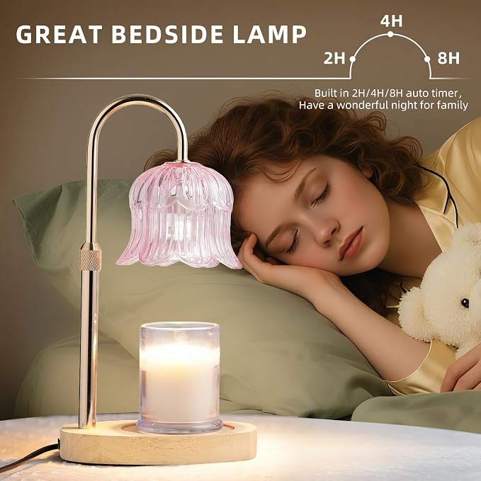 Candle Warmer Lamp with Timer: Flower Shape Wax Lamp Candles No Flame Home Decor Pink Candles Warming Lights, alternate