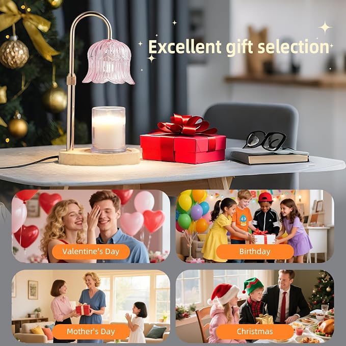 Candle Warmer Lamp with Timer: Flower Shape Wax Lamp Candles No Flame Home Decor Pink Candles Warming Lights, alternate