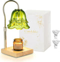 Candle Warmer Lamp with Timer: Green Flower Candle Warming Lamp with 2 Bulbs Height Adjustable Wax Warmer Dimmable Bedroom