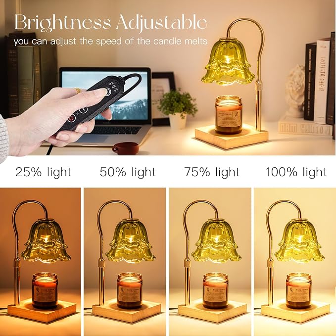 Candle Warmer Lamp with Timer: Green Flower Candle Warming Lamp with 2 Bulbs Height Adjustable Wax Warmer Dimmable Bedroom