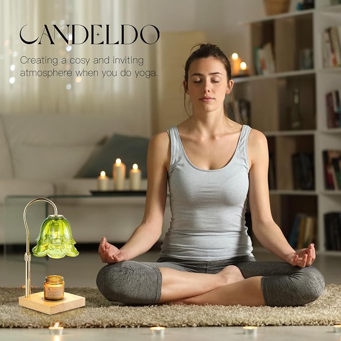 Candle Warmer Lamp with Timer: Green Flower Candle Warming Lamp with 2 Bulbs Height Adjustable Wax Warmer Dimmable Bedroom