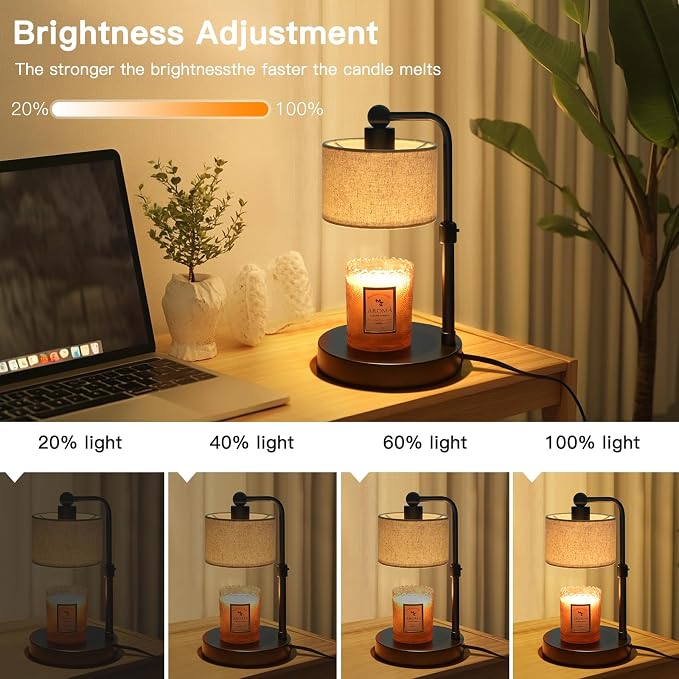 Candle Warmer Lamp with Timer, Height Adjustable Electric Candle Warmer Lamp with 2 Bulbs, House Warming Gifts, Vintage