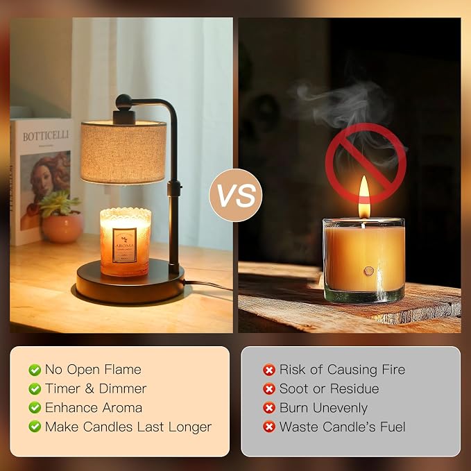 Candle Warmer Lamp with Timer, Height Adjustable Electric Candle Warmer Lamp with 2 Bulbs, House Warming Gifts, Vintage