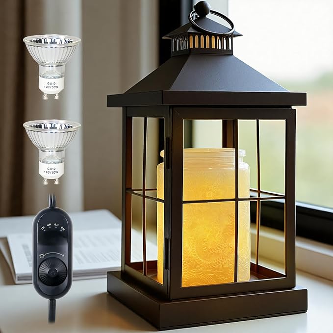 Candle Warmer Lamp with Timer,Lantern Warmer Compatible with 3 Wick Candles,Vintage Dimmable Lamp Candle Warmer Lantern