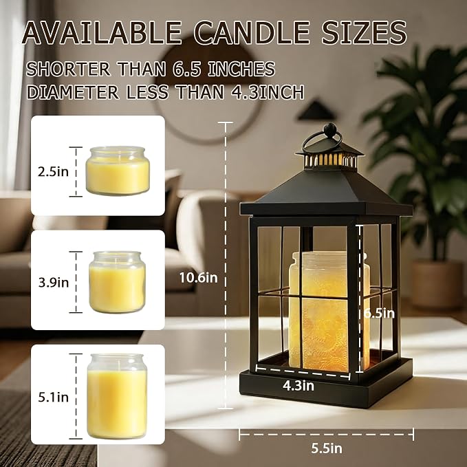 Candle Warmer Lamp with Timer,Lantern Warmer Compatible with 3 Wick Candles,Vintage Dimmable Lamp Candle Warmer Lantern