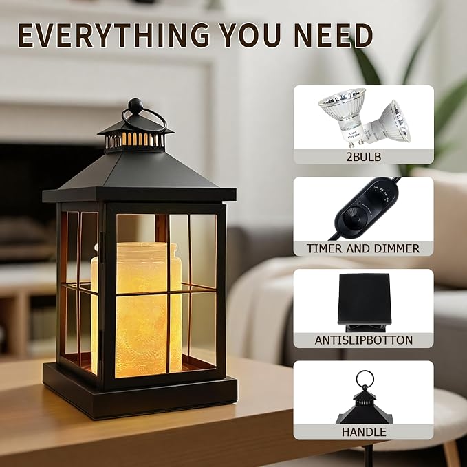 Candle Warmer Lamp with Timer,Lantern Warmer Compatible with 3 Wick Candles,Vintage Dimmable Lamp Candle Warmer Lantern
