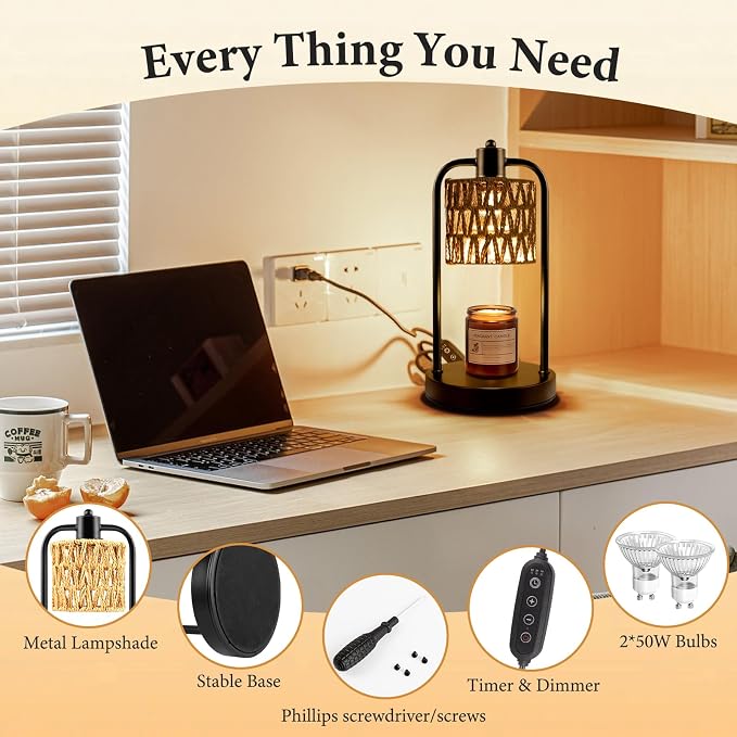 Candle Warmer Lamp with Timer Light: Electric Wax Melt Warming Dimmable for Yankee Candles Large, alternate product view 9