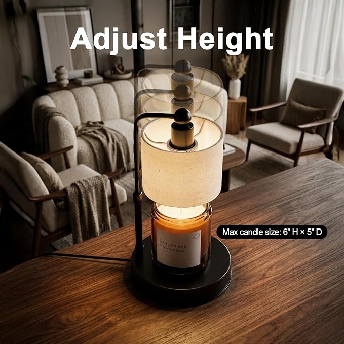 Candle Warmer Lamp with Timer, Modern Farmhouse Candle Warmer, Height Adjustable & Dimmable Electric Candle Warmer Lamp