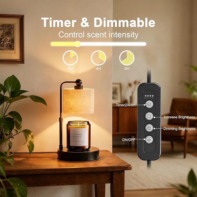 Candle Warmer Lamp with Timer, Modern Farmhouse Candle Warmer, Height Adjustable & Dimmable Electric Candle Warmer Lamp