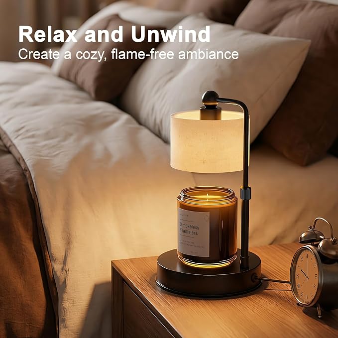Candle Warmer Lamp with Timer, Modern Farmhouse Candle Warmer, Height Adjustable & Dimmable Electric Candle Warmer Lamp