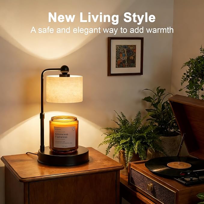Candle Warmer Lamp with Timer, Modern Farmhouse Candle Warmer, Height Adjustable & Dimmable Electric Candle Warmer Lamp