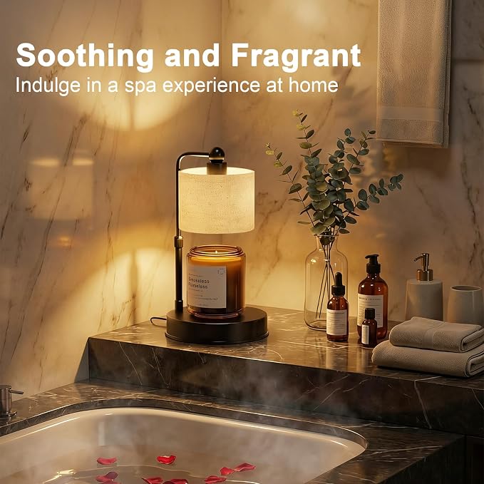 Candle Warmer Lamp with Timer, Modern Farmhouse Candle Warmer, Height Adjustable & Dimmable Electric Candle Warmer Lamp