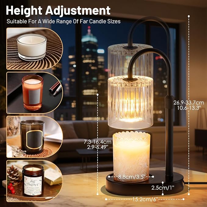 Candle Warmer Lamp with Timer: Modern Style Adjustable Height Candle Warmer Lamp Home Decor Safe Flame Free for Wax Blocks